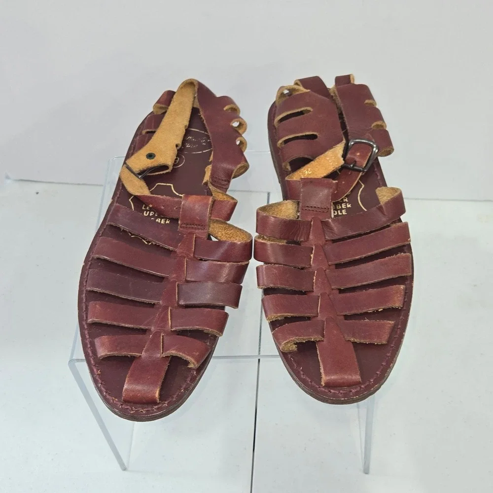 Sandalmaster Enrique Mens 9 Brown Leather Huarache Fisherman Sandals Flat Straps